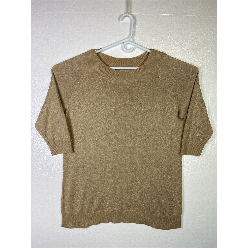 Lane Bryant Womens Top PullOver 18/20 Gold Glitter Stretch 3/4 sleeves Crew Neck